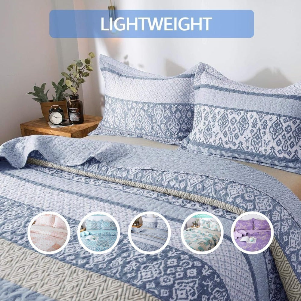 Lightweight Floral Quilt Set in Twin, Queen or King Sizes with 17 Paisley and Patchwork Color Options