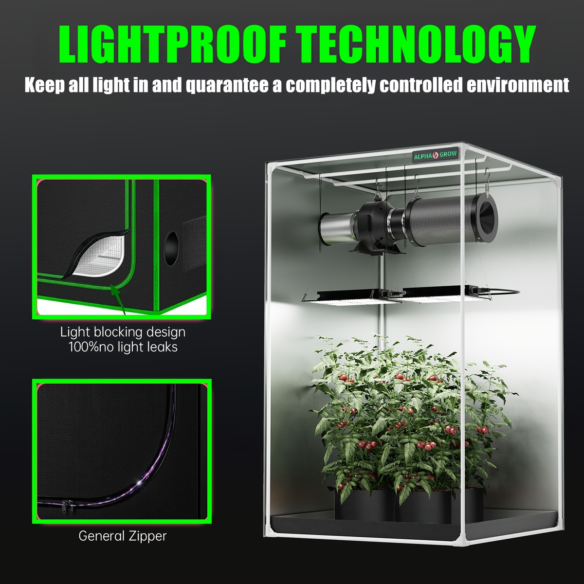 Indoor Grow Tent 1680D Lightproof with Viewing Window, Floor Tray & No-Tool Assembly, Hydroponic Setup for Seedling & Vertical Flowering