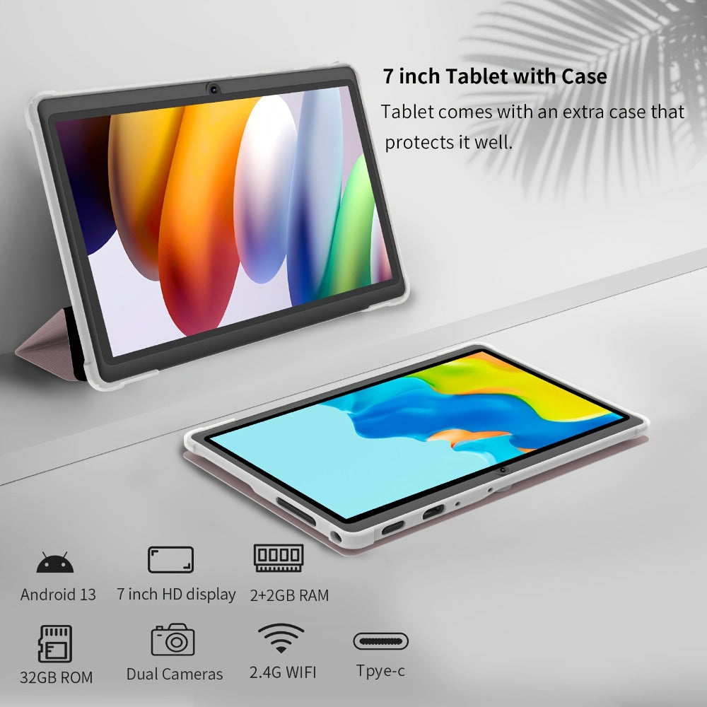 Android Tablet 7-Inch with Android 13, 3500mAh Battery, 32GB Internal Storage and Protective Case