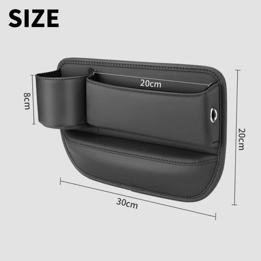 Car Seat Gap Organizer PU Leather – Side Filler Storage Box with Phone, Card, Key & Cup Holder, Non-Slip, Universal Fit, Front Seat Gap Pocket, 1pc or 2pc Set