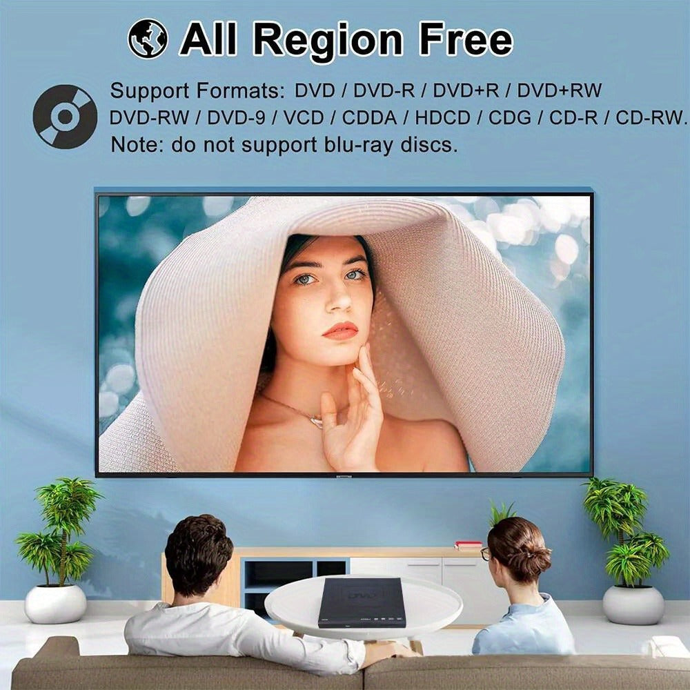 Compact Black DVD Player with RCA Output, USB Port, Remote Control and Approx. 8.78 x 7.09-Inch Body
