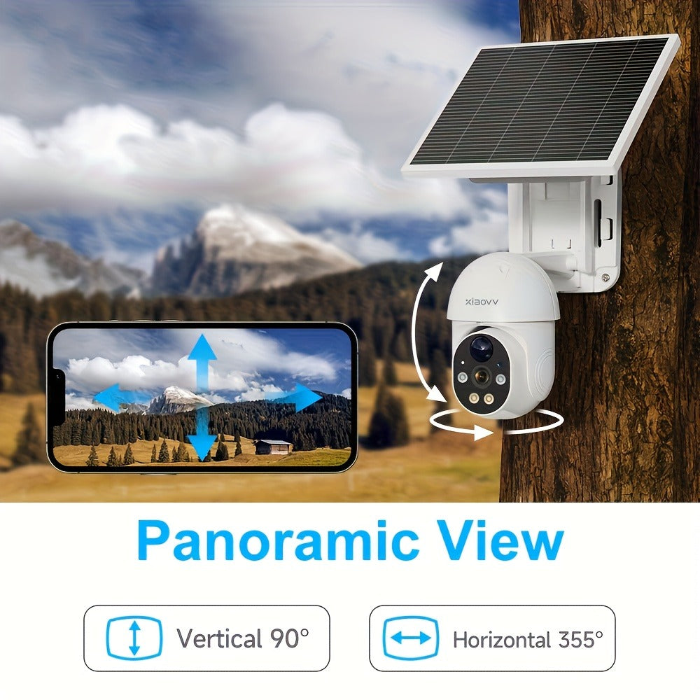 Solar PTZ Security Camera 1080P WiFi 360° with AI PIR Detection – XIAOVV P6 Battery Powered, Color Night Vision, Two-Way Audio, Outdoor Home Surveillance Camera