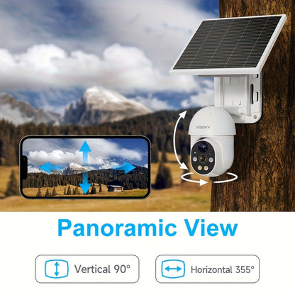 Solar PTZ Security Camera 1080P WiFi 360° with AI PIR Detection – XIAOVV P6 Battery Powered, Color Night Vision, Two-Way Audio, Outdoor Home Surveillance Camera