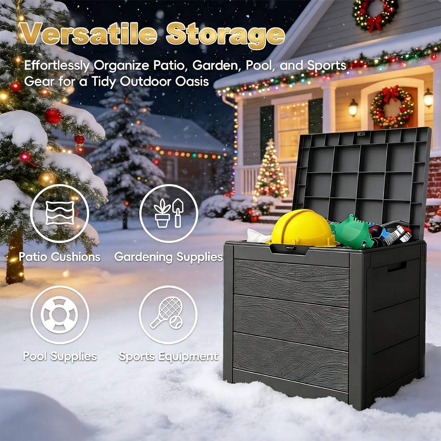 Flip-Top Resin Deck Storage Box with Secure Lid in Black for Patio, Pool and Garden Storage