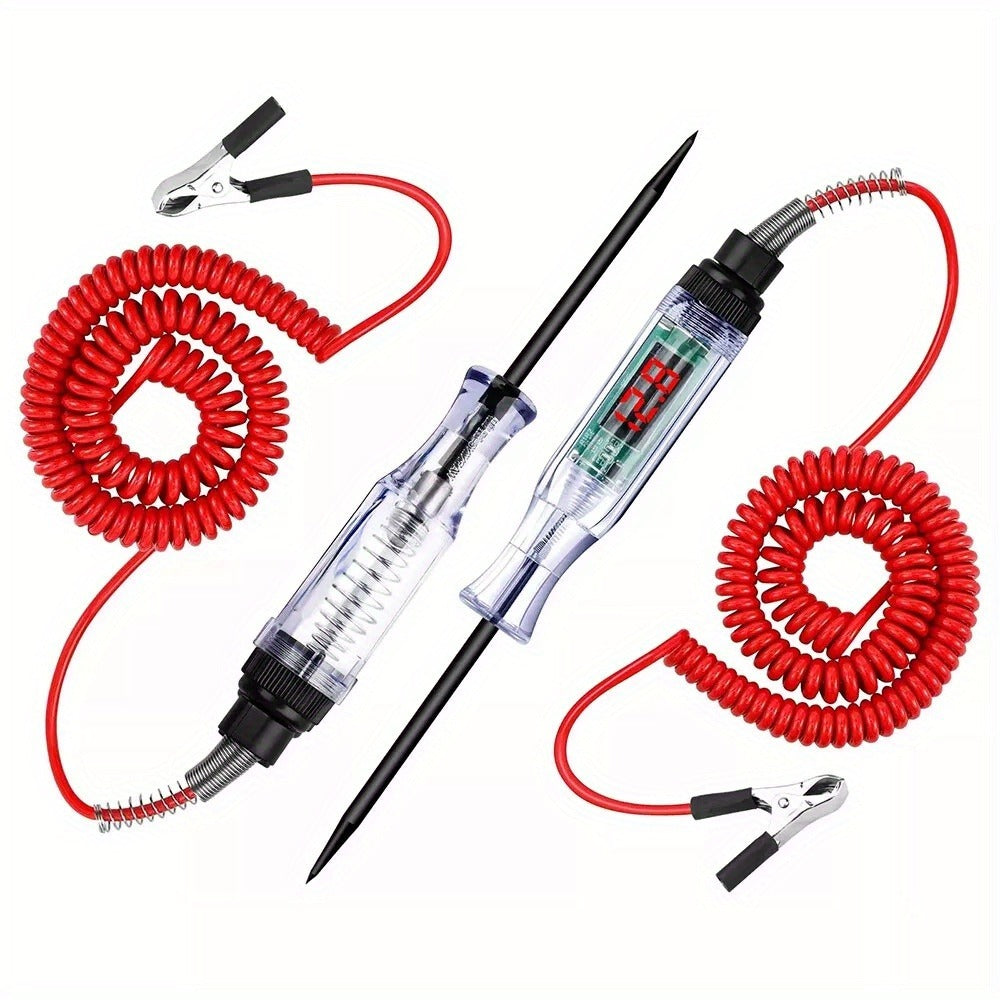 Two-Piece 6–24V Automotive Circuit Tester Pen Set with Coiled Leads, Probes and Alligator Clips