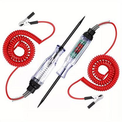 Two-Piece 6–24V Automotive Circuit Tester Pen Set with Coiled Leads, Probes and Alligator Clips