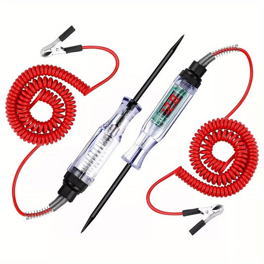 Two-Piece 6–24V Automotive Circuit Tester Pen Set with Coiled Leads, Probes and Alligator Clips