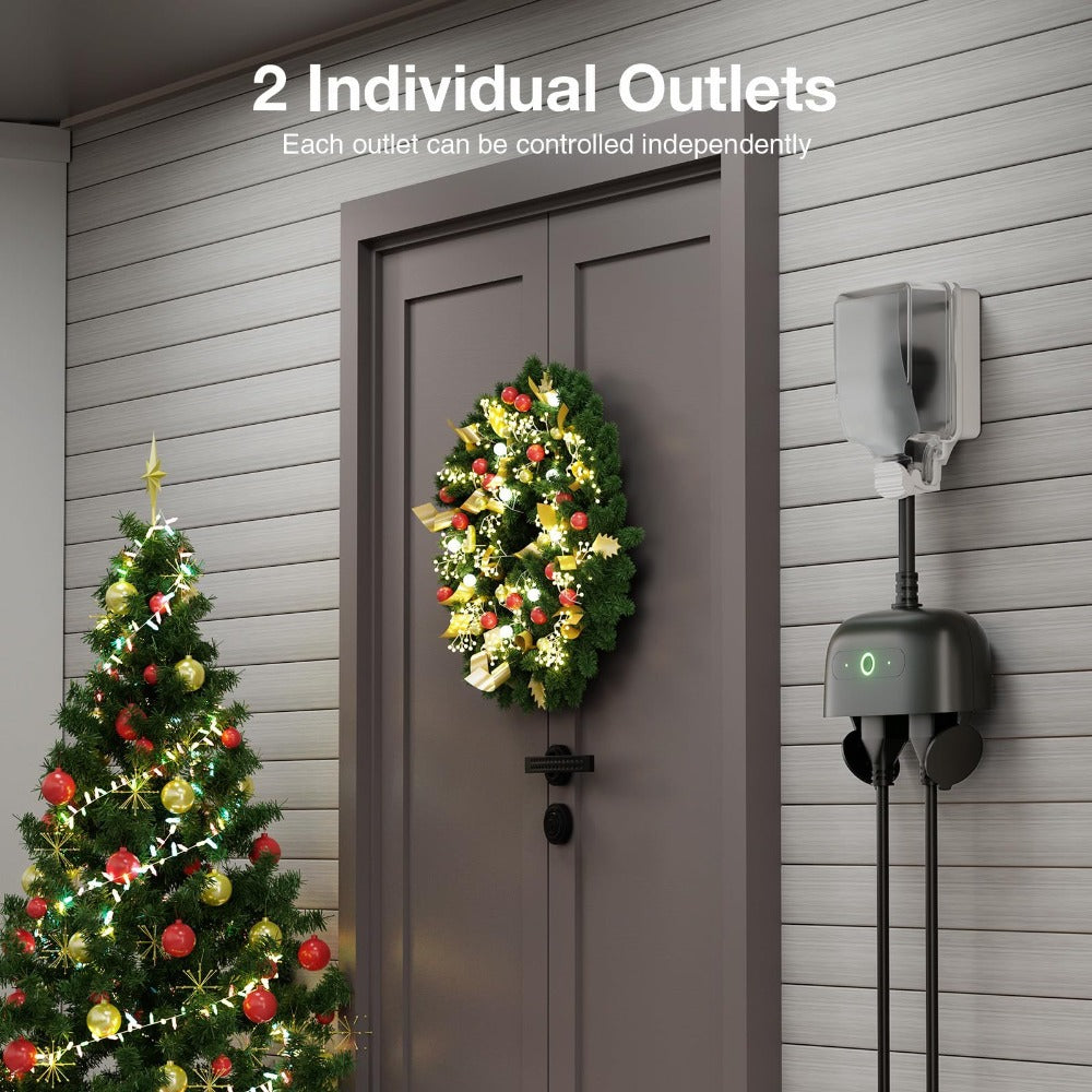 Outdoor Indoor Smart WiFi Plug GHome WP7, Voice & App Control, Works with Alexa & Google Home, Timer Schedule, No Hub Required, 2.4GHz, Black – Garden Garage Yard Patio Smart Outlet