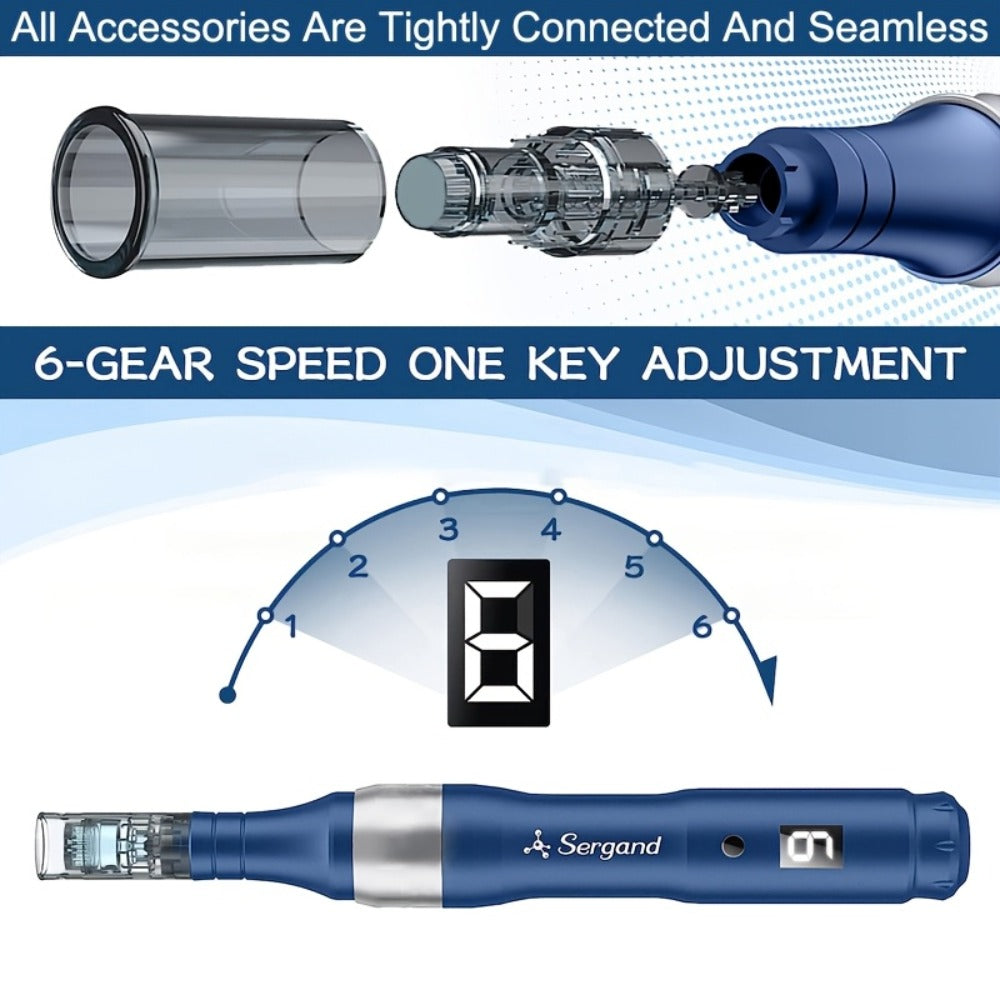 Electric Derma Pen Microneedling Device – Professional 6-Speed Wireless Adjustable Dermapen with 20pcs Replacement Cartridges, Anti-Aging Skin Rejuvenation Microneedle Pen for Face & Body, Gift for Women