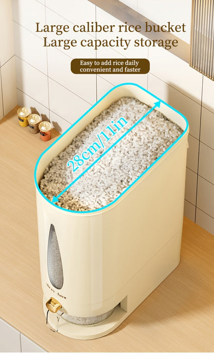 Food Storage Container Press-Button Rice Dispenser with Measuring Cup and 11lb or 22lb Capacity Options
