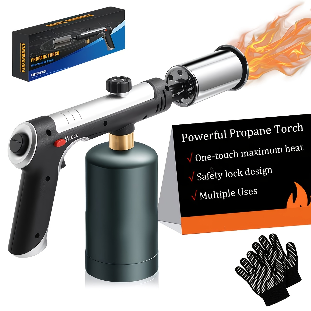 Handheld Propane or MAPP Torch with Trigger Ignition, Flame Control and Black or Golden Finish