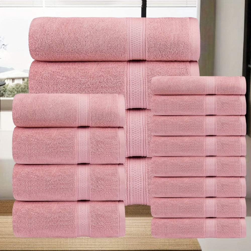 Towel Set 8 or 16 Piece Thickened Bath, Hand and Washcloth Collection in Multiple Solid Colors