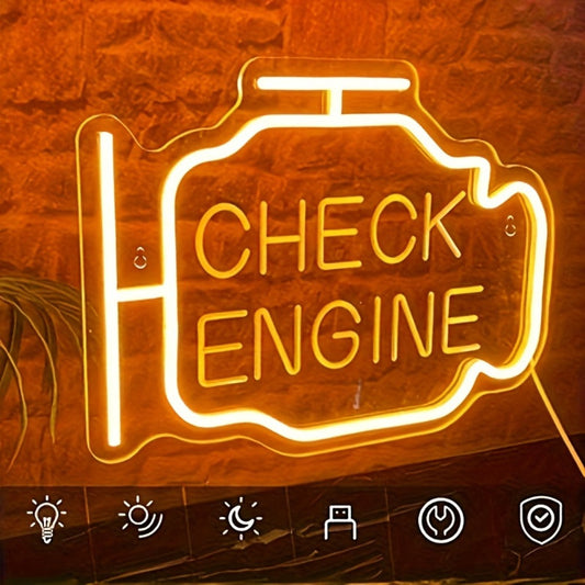 Neon Sign Check Engine LED – Funny Car-Themed Wall Mounted Light for Bedroom, Garage, Wedding, Engagement Party & Home Decor, Multipurpose Decorative Neon Lamp