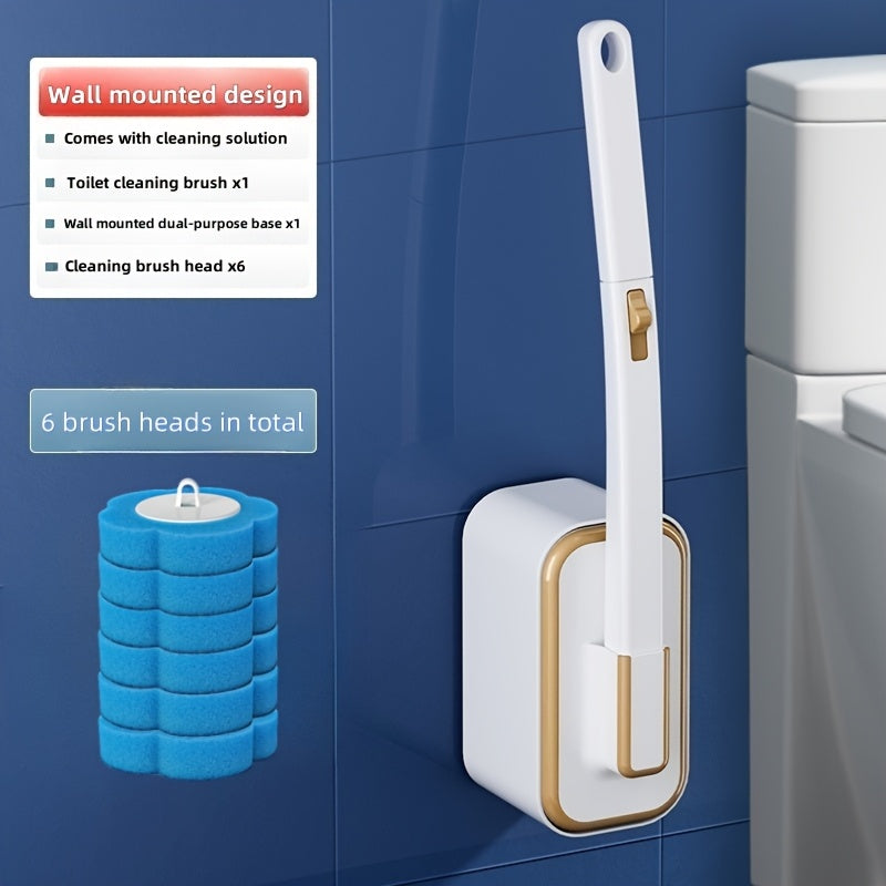Wall-Mounted Toilet Brush Set with Eight Disposable Heads in White or Grey Checkout Color Options