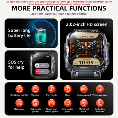 Waterproof Smartwatch with 100+ Sport Modes & LED Flashlight – 2.02" TFT Screen Wireless Calling Sleep Tracker Fitness Activity Tracker Heart Rate Compatible with iPhone Android Gift for Men Women