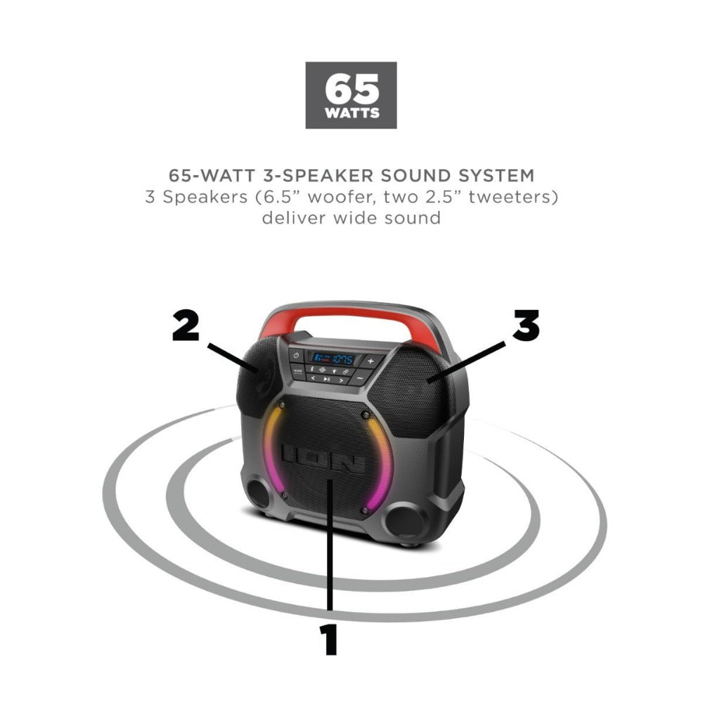 Portable Bluetooth Speaker ION Pathfinder Go 65W with Bluetooth 5.0, 15-Hour Battery, LED, FM and App Control