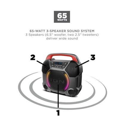 Portable Bluetooth Speaker ION Pathfinder Go 65W with Bluetooth 5.0, 15-Hour Battery, LED, FM and App Control