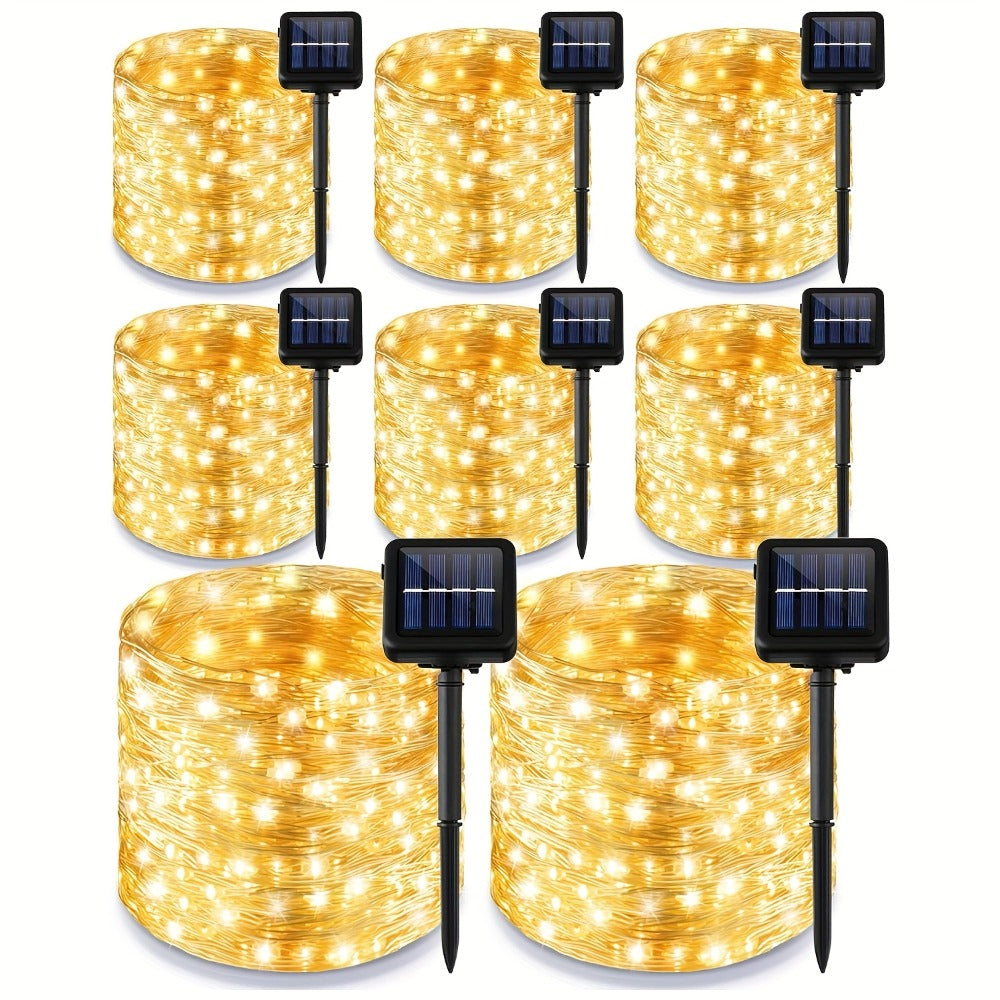 String Lights, 110-LED Solar Copper-Wire Fairy Lights with Eight Modes, Four Colors and 2-, 4- or 8-Pack Options