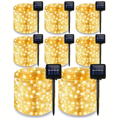 String Lights, 110-LED Solar Copper-Wire Fairy Lights with Eight Modes, Four Colors and 2-, 4- or 8-Pack Options