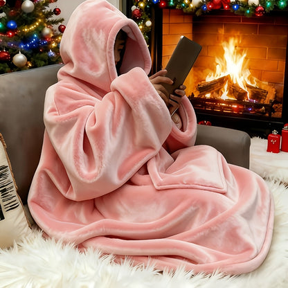 Hooded Wearable Blanket – Double-Sided Flannel Suede Hoodie Blanket for Women & Men, 500gsm Oversized Warm Cozy Sweatshirt