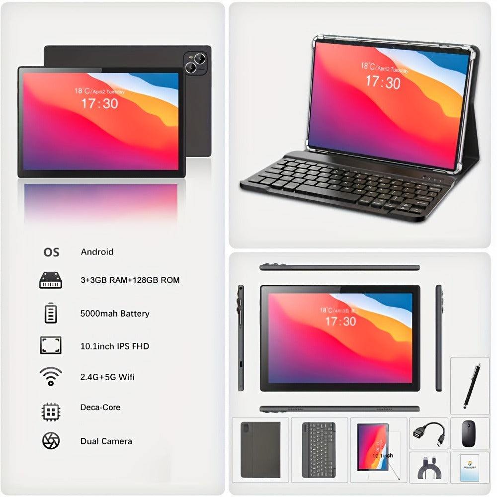 4G LTE Pink Tablet 10.1 Inch 2-in-1 Android 6GB RAM 128GB SSD 1280x800 IPS HD Touchscreen WiFi Dual Camera with Keyboard Mouse Case for Work School Travel Women