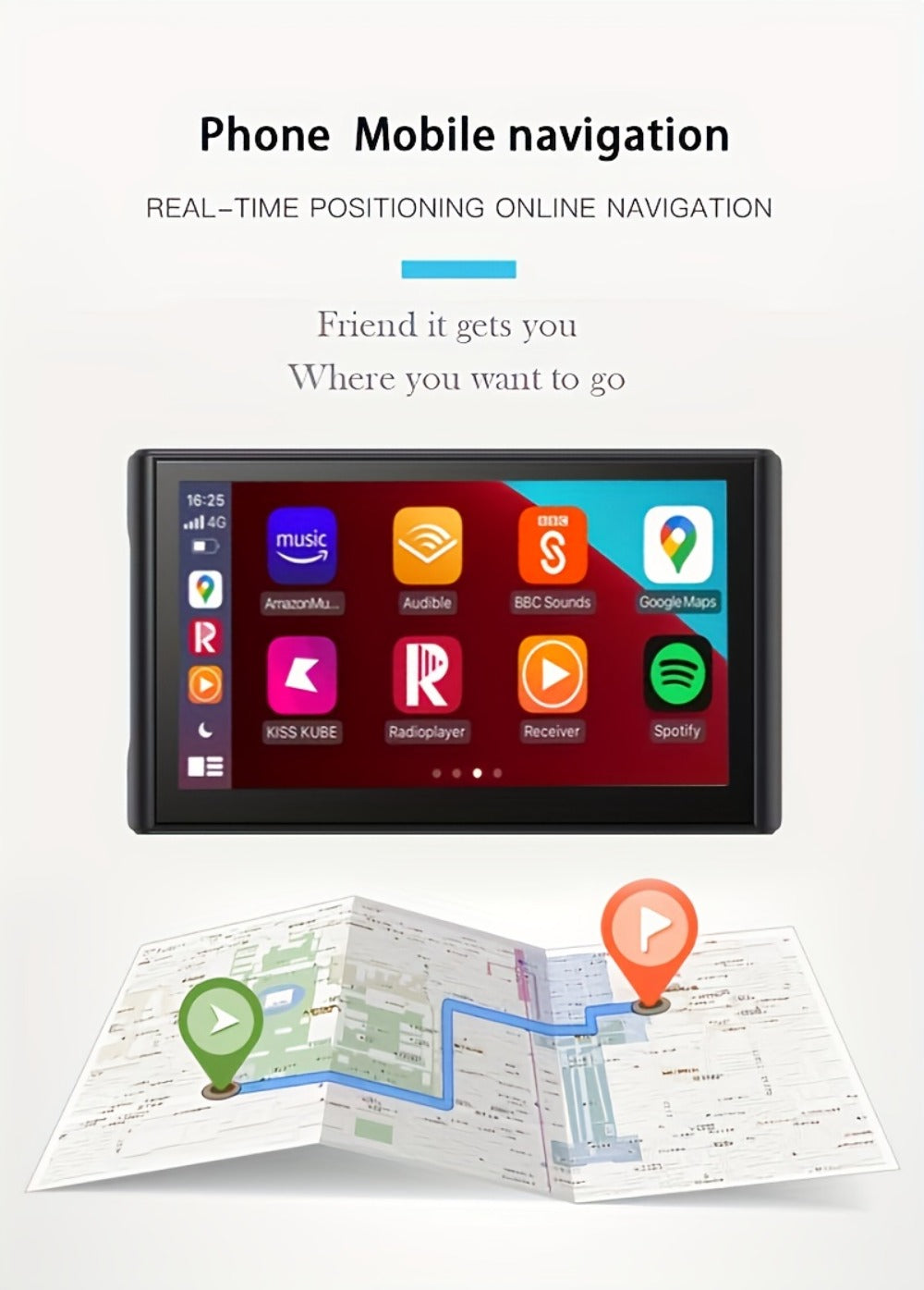 Portable Car GPS Navigation 8" - Wireless CarPlay & Android Auto, HD Touchscreen, Magnetic Mount, Mirror Link, FM Radio, AUX/USB/TF, Backup Camera Included
