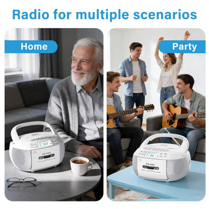 CD Cassette Player Boombox Combo with AM/FM Radio, Remote Control, LCD Display, AUX USB Earphone Jack