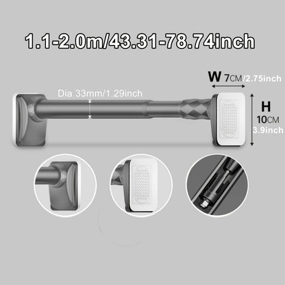 No-Drill Tension Curtain Rod with 33 mm Tube, Black, White or Grey Finish and 15.75–196.85 Inch Ranges