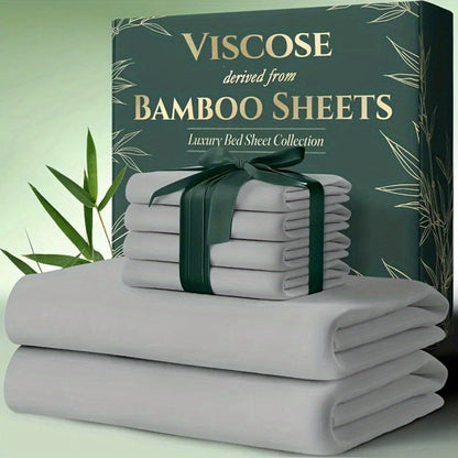 Bed Sheet Set 6-Piece Bamboo Fabric with 40–44 cm Pocket, Double-Stitched Edges and Seven Colors