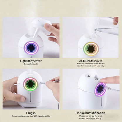 Humidifier 3-Piece Mini Set with Adjustable Mist, Soft LED Light and White-Green Color Combinations