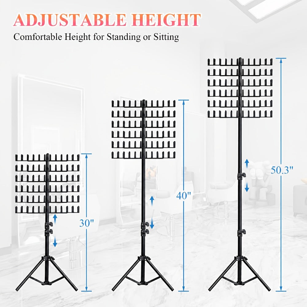 Freestanding Hair Extension Rack with Adjustable 144-Peg Display Grid and Black, White or Pink Stand Options