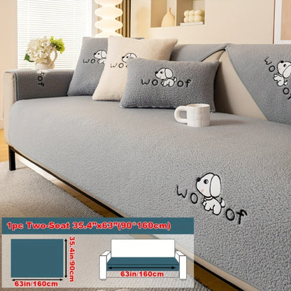 Sofa Cover Embroidered Plush-Texture Panels for Single to 4 Seats, Backrest, Armrest or Pillowcase