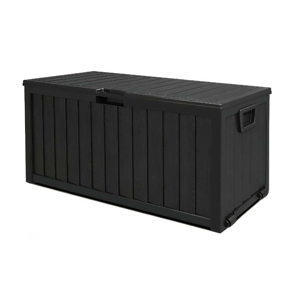 35- or 75-Gallon Outdoor Deck Box with Hinged Lid, Side Grips and Black or Beige Model Options