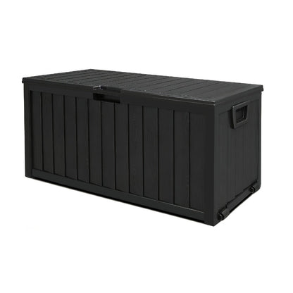 35- or 75-Gallon Outdoor Deck Box with Hinged Lid, Side Grips and Black or Beige Model Options