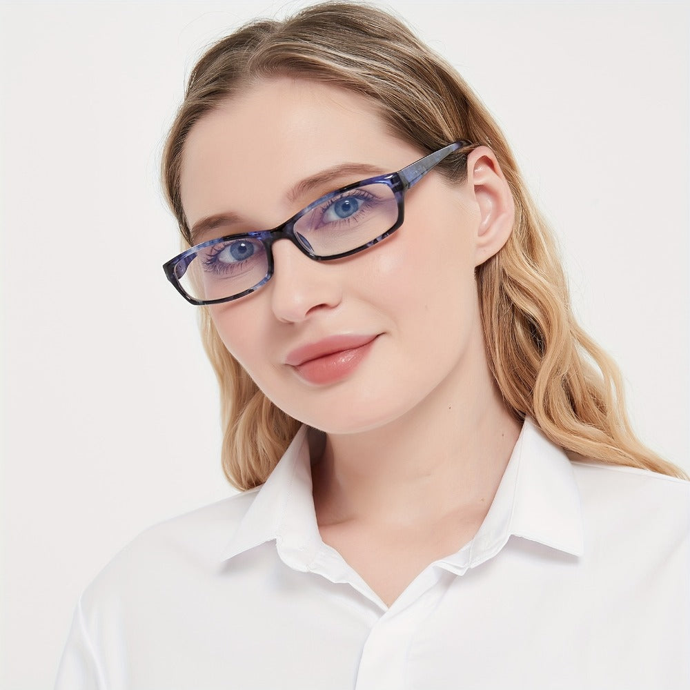 Reading Glasses – Five-Pair Rectangular Blue-Light Lens Set with Spring Hinges and Mixed Colors