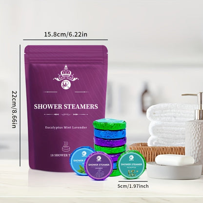 Lavender, Mint and Eucalyptus Shower Steamer Gift Box with 18 Round Tablets in Three Fragrance Labels