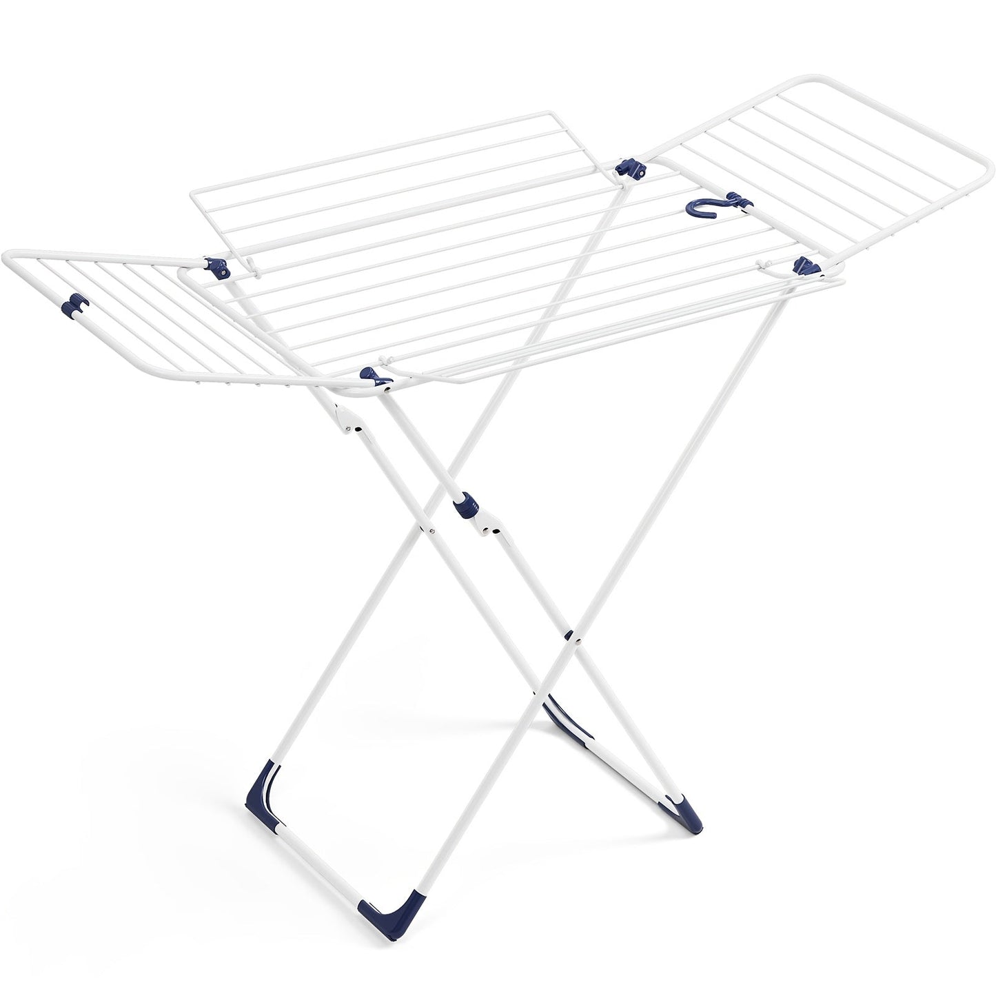 White Four-Wing Folding Clothes Drying Rack with X-Frame, Freestanding Laundry Bars and 55.1 x 37.8-Inch Layout