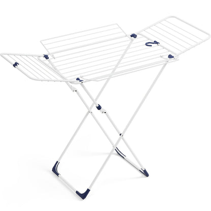 White Four-Wing Folding Clothes Drying Rack with X-Frame, Freestanding Laundry Bars and 55.1 x 37.8-Inch Layout