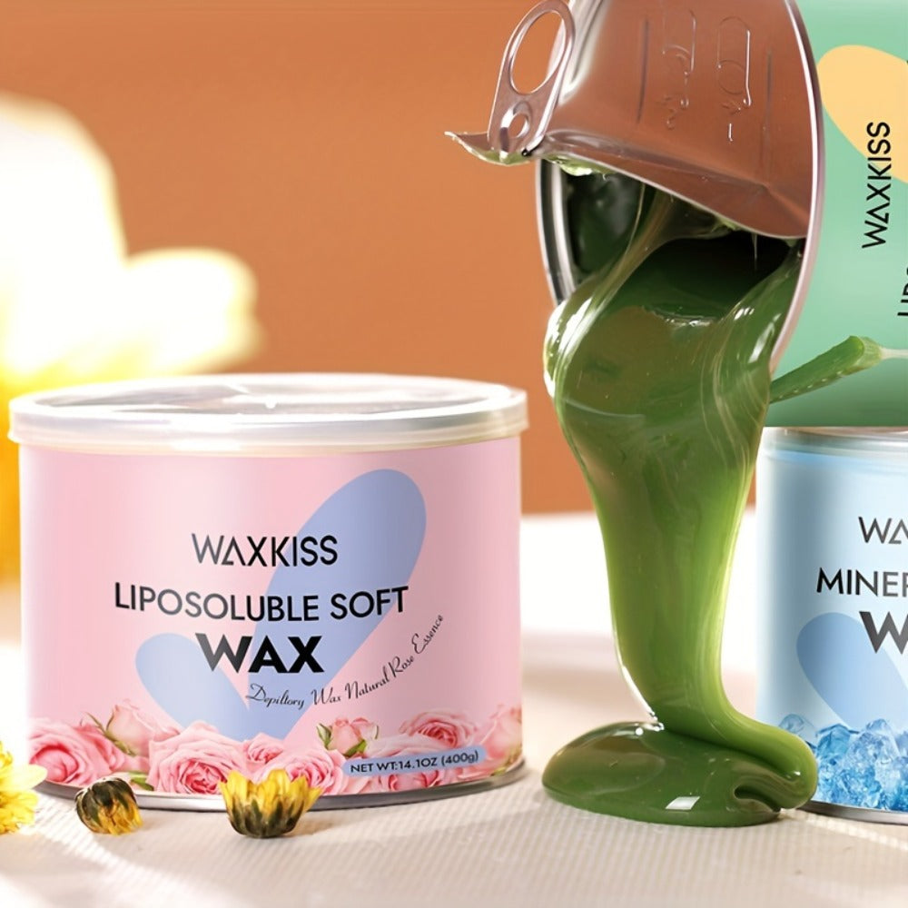 Soft Wax for Hair Removal 400g WAXKISS Honey & Aloe Vera Strip Wax Jar for Face Underarms Legs Body Back All Skin Types DIY Home Salon Waxing Kit for Women