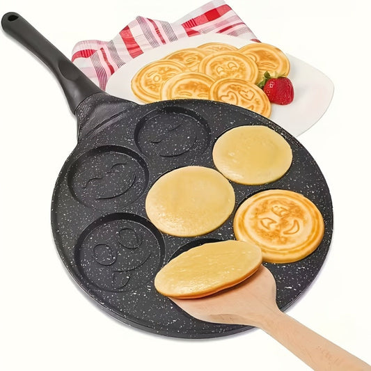Non-Stick Pancake Pan 7-Hole Smiley Face – Fun Breakfast Egg & Bacon Frying Tray for Kids & Family, Easy to Clean, Mini Pancake Maker Baking Pan Kitchen Cooking Tool