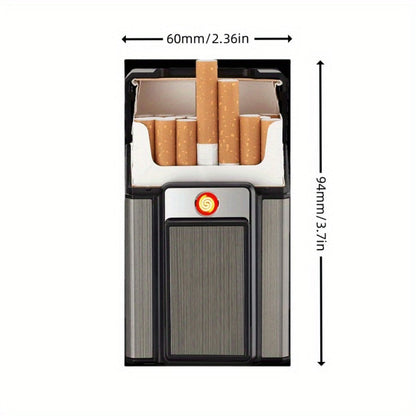 Black Pop-Up Cigarette Case with Integrated USB-Rechargeable Electric Lighter and Sliding Cover