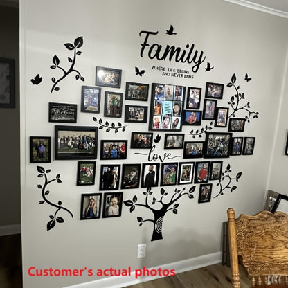 Family Tree Acrylic-Look Wall Decal and Photo Frame Collage with Leaf Shapes, Family and Love Text