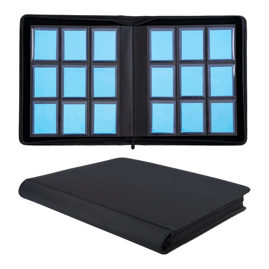 Trading Card Binder 9-Pocket Top Loader Album Holder 288 Cards Double-Sided Display Storage Carrying Case Fits 3x4 Top Loaders for PTCG MTG Pokemon Sports Cards Baseball Football Basketball Black