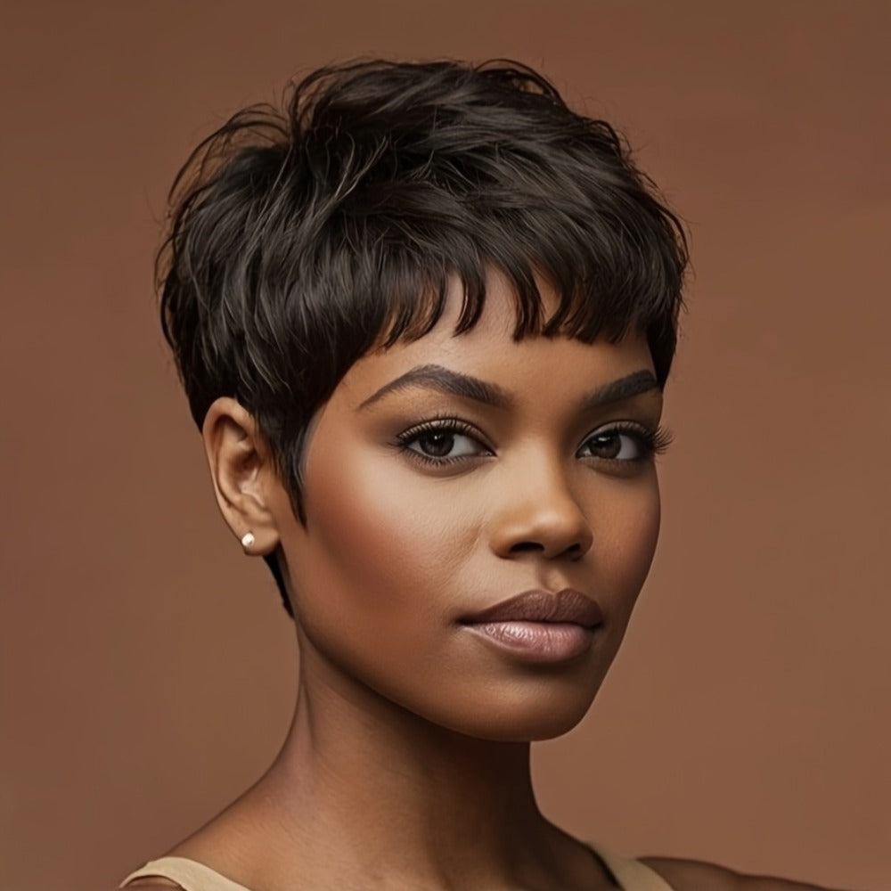 Synthetic Wig 4-Inch Short Waves with Bangs in Red, Black, Green, Blue or Orange-Auburn for Cosplay Looks