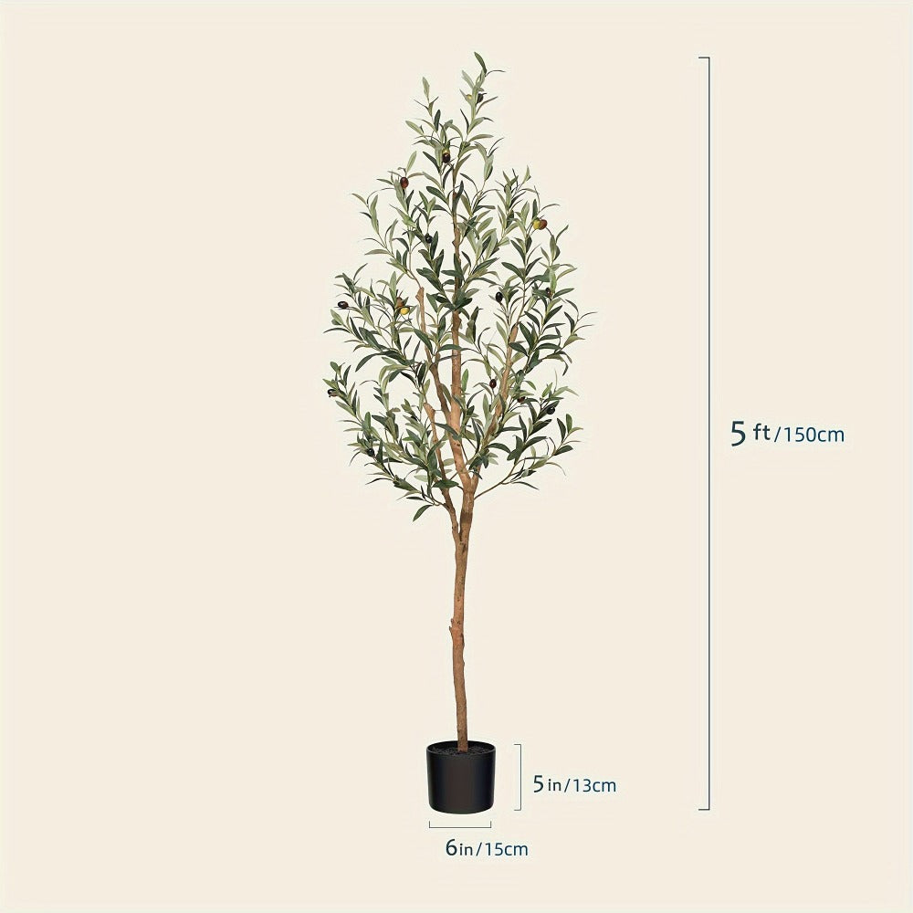 Slender Potted Olive Artificial Tree with Complete 4, 5, 6 and 7 ft Height Options and Faux Fruit Detail