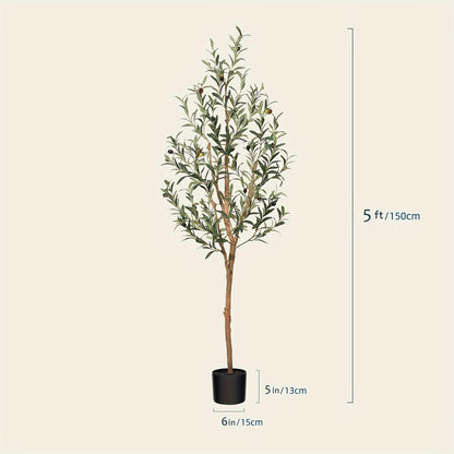 Slender Potted Olive Artificial Tree with Complete 4, 5, 6 and 7 ft Height Options and Faux Fruit Detail