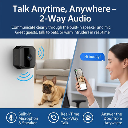 Security Camera Mini Plug-In Black Model with Night Vision, Motion Alerts, Flexible Stem and Local TF Storage