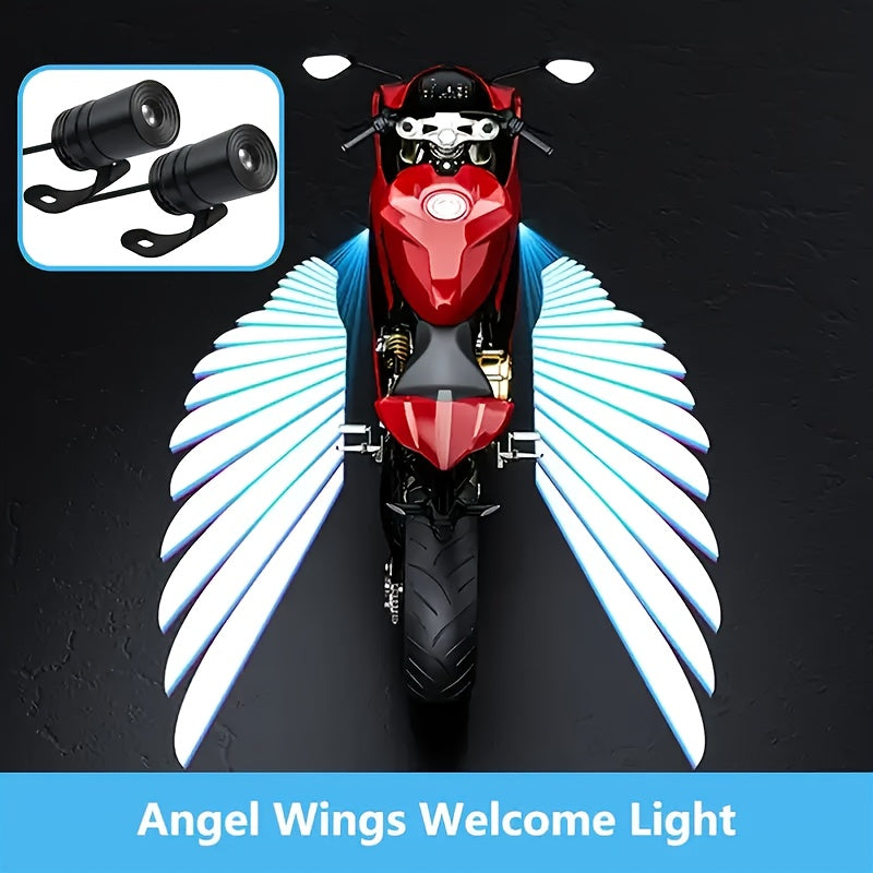 LED Angel Wing Motorcycle Projection Light Ground Shadow Decorative Atmosphere Light for Motorcycles Scooters Night Riding Visibility, 36V Universal Fit, White Blue Red Options with Mounting Kit