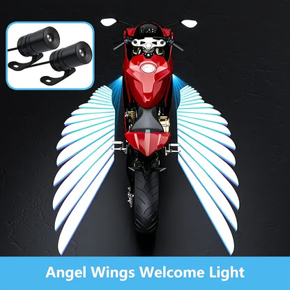LED Angel Wing Motorcycle Projection Light Ground Shadow Decorative Atmosphere Light for Motorcycles Scooters Night Riding Visibility, 36V Universal Fit, White Blue Red Options with Mounting Kit