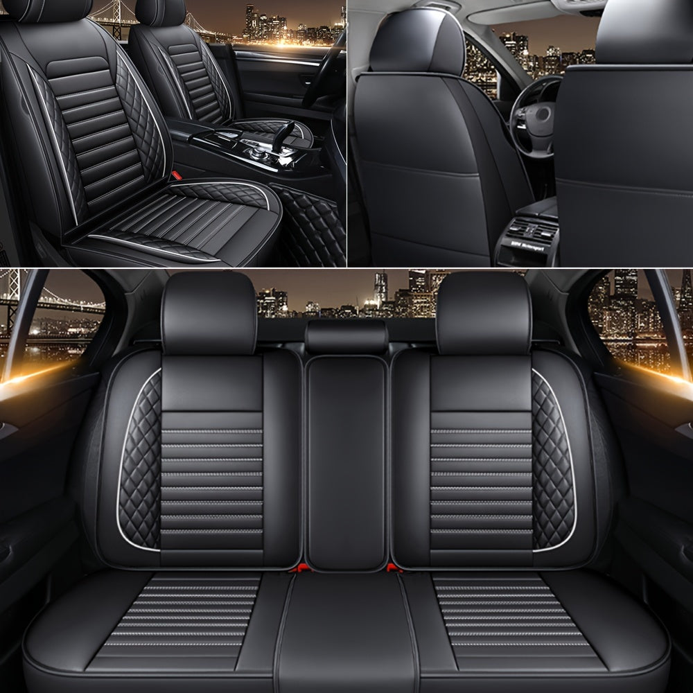 Car Seat Covers Full Set – 5-Seat PU Leather Airbag Compatible Universal Fit Sedan SUV Truck Waterproof with Front Storage Bag & Detachable Armrest